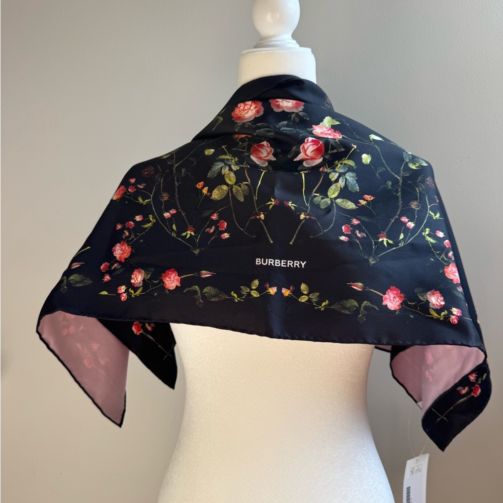 Burberry Black and Pink Floral Scarf